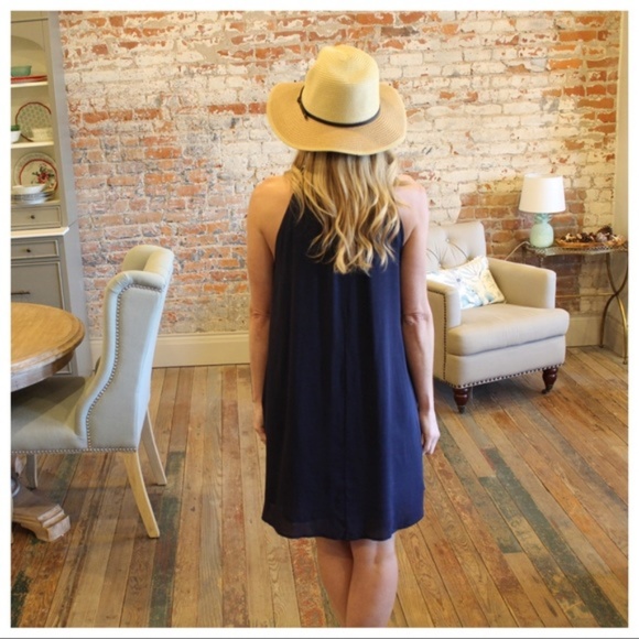 LAST ONE!Navy Floral Embroidered Halter Dress - Picture 4 of 4